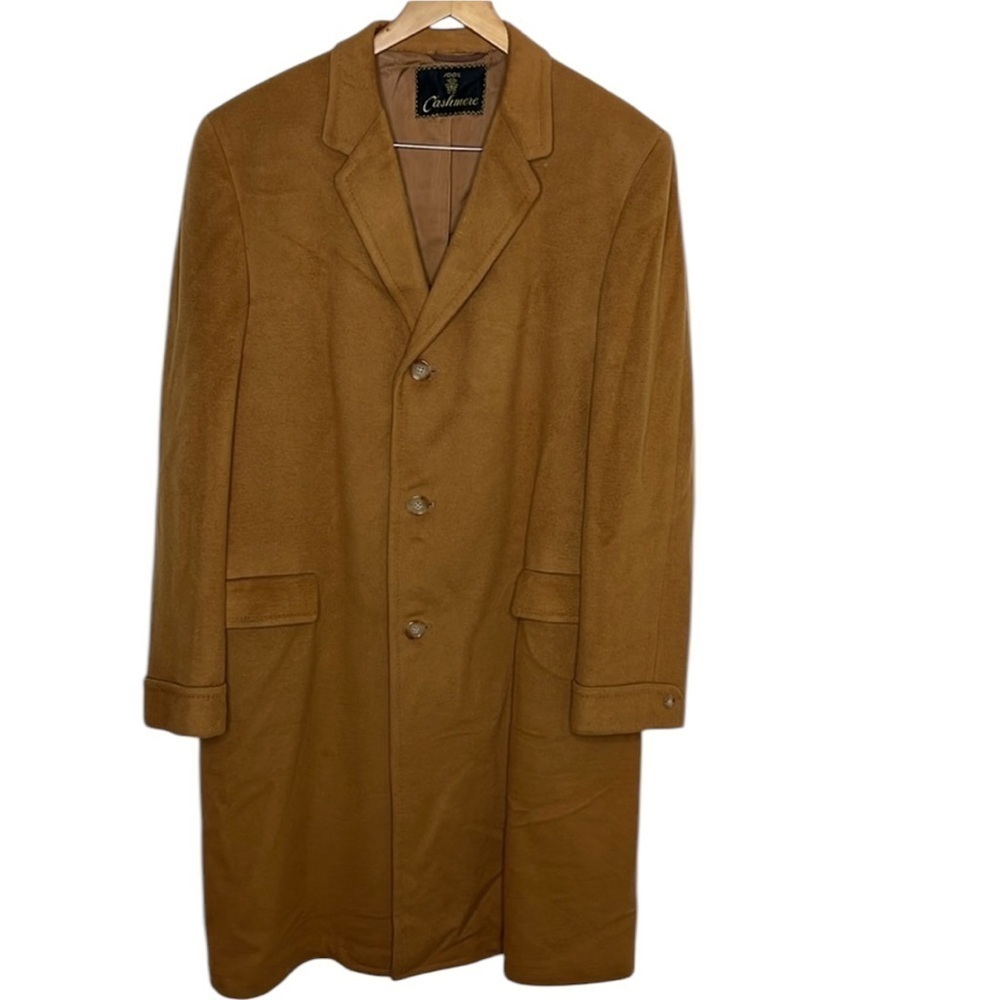 Vintage Michaels Stern Tan 100% Cashmere Tan Long Coat Men's Size 8 BLEMISH